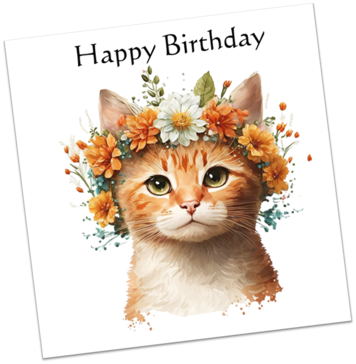 Flower Power Birthday Cat E-09