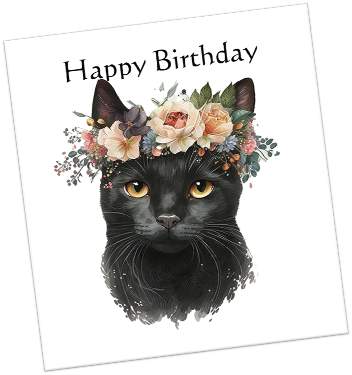 Flower Power Birthday Cat E-B7