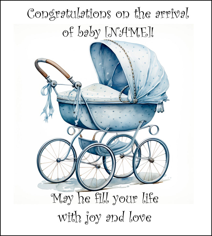 Baby Congratulations on the arrival of Baby [Name] - Blue Pram