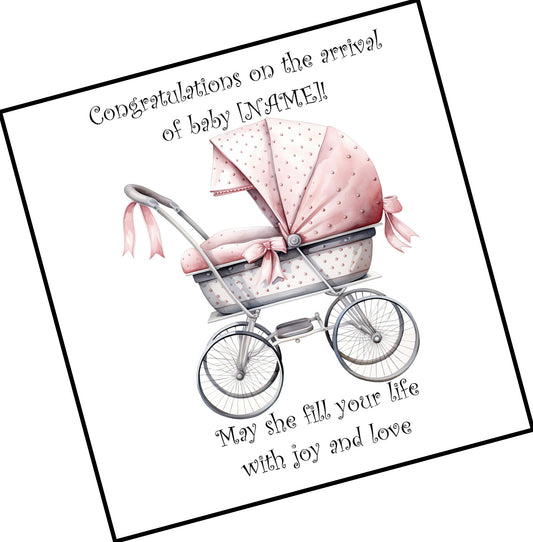 Congratulations on the Arrival of Baby [NAME] - Pink Pram