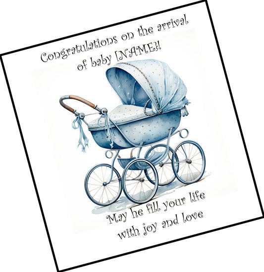 Congratulations on the Arrival of Baby [NAME] - Blue Pram