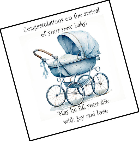 Congratulations on the Arrival of Your New Baby - Blue Pram