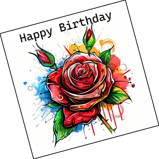 Happy Birthday Graffiti Rose - June Birth Flower