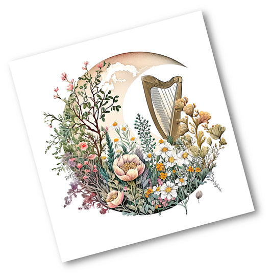 Harp Over a Floral Moon