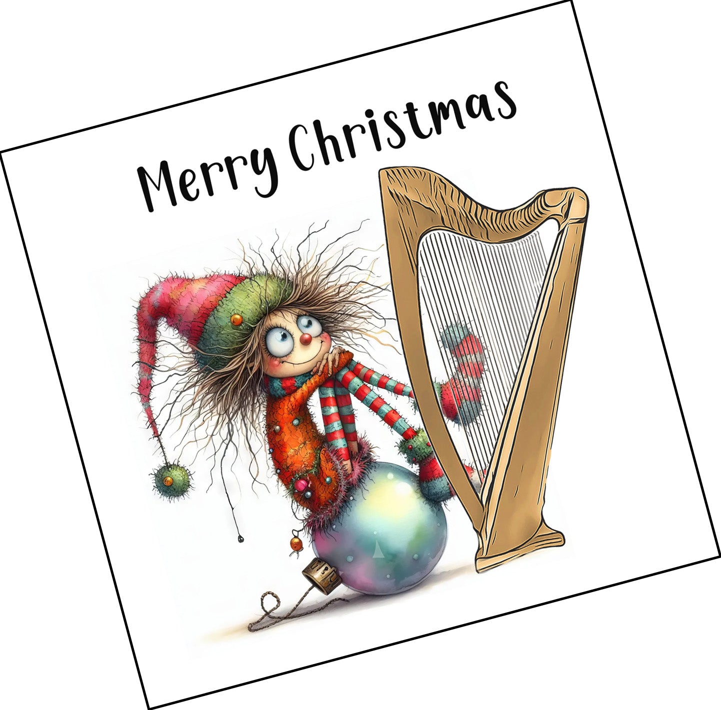 Merry Christmas Elf with Harp 1