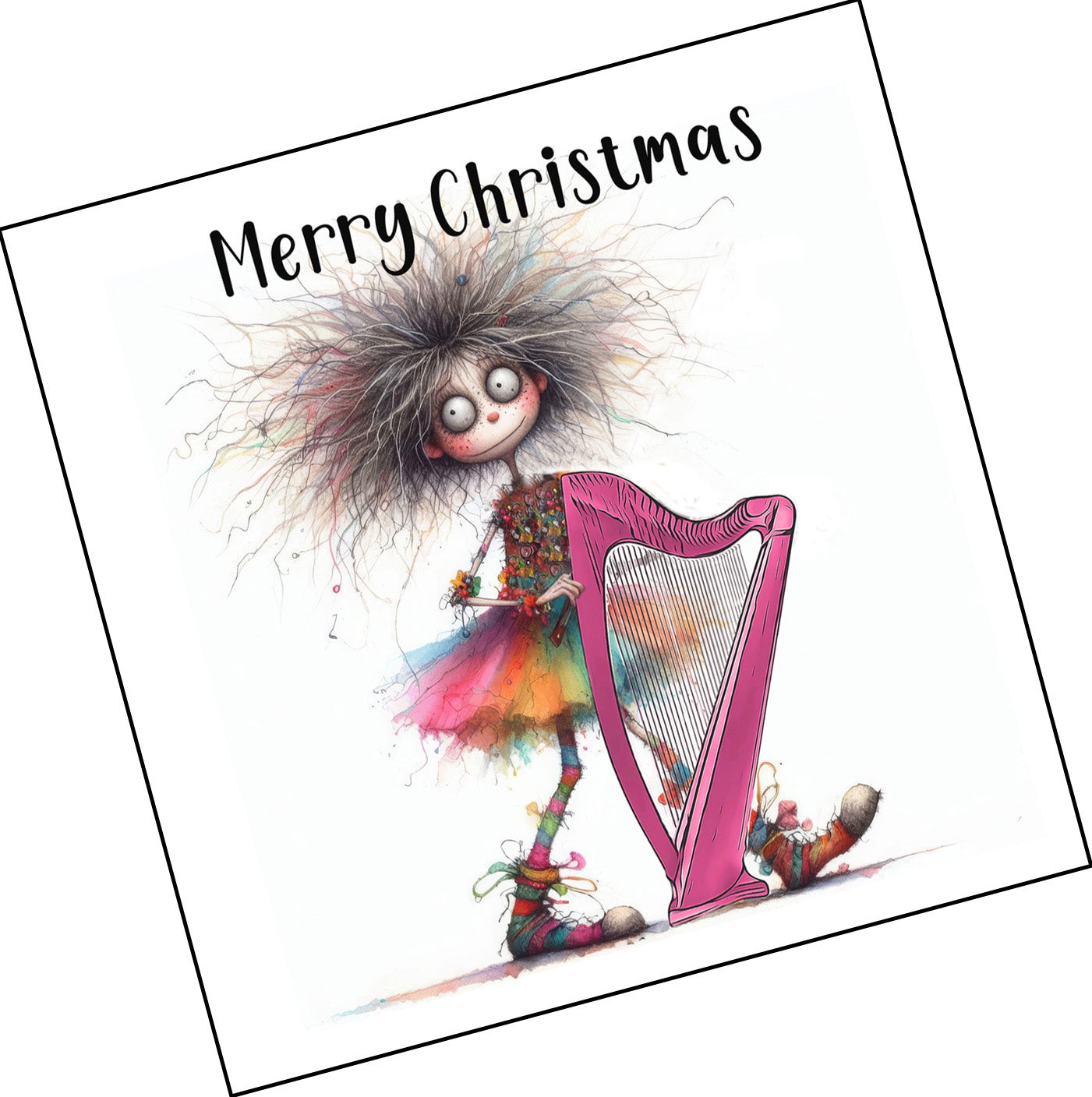 Merry Christmas Quirky Musician and Harp