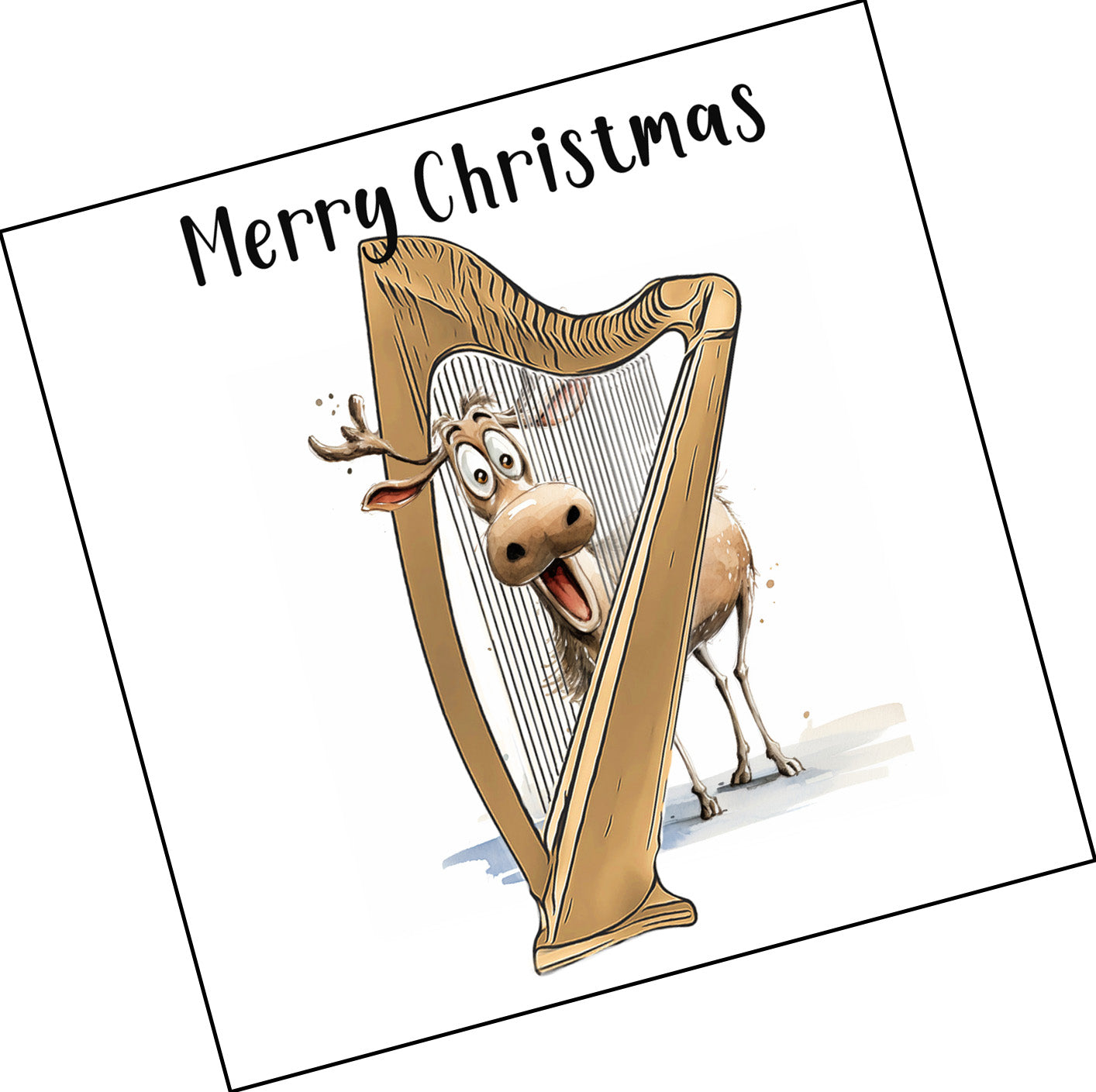 Merry Christmas Reindeer and Harp 1