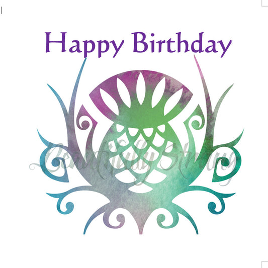 Happy Birthday Thistle Drawing  - Multi Colour