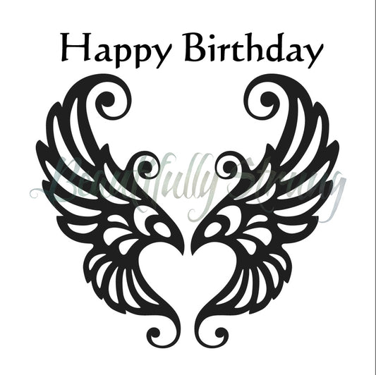 Happy Birthday 'Angel Wings' Drawing Black and White